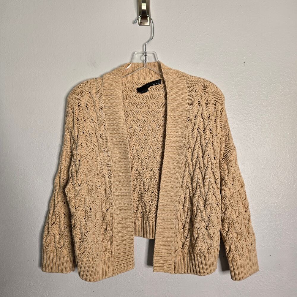 Preppy Classic 3/4 Sleeve Crop Cable Knit Cardigan Italian Yarn S 360 Sweater
